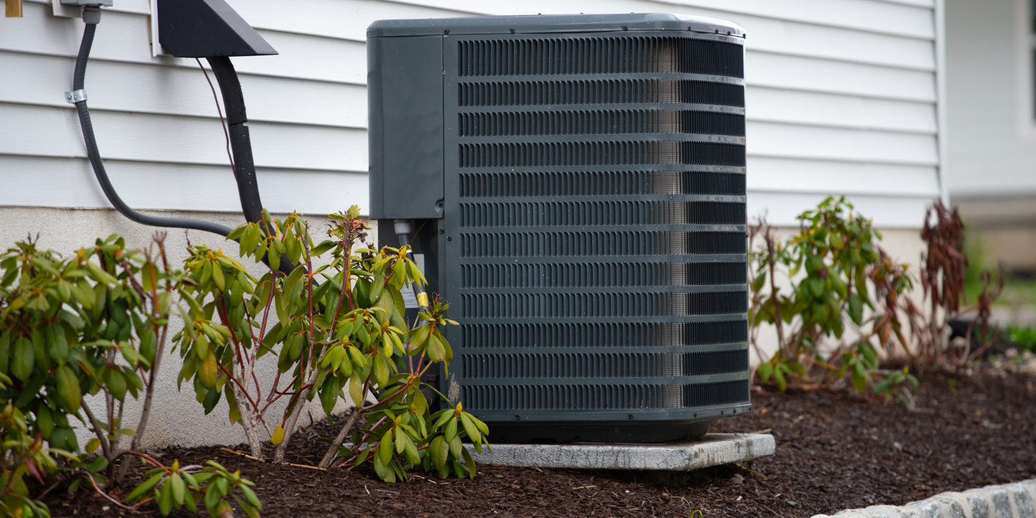Outdoor AC unit surrounded by plants - What maintenance can I perform myself on my air conditioner?