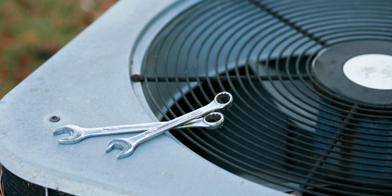 Air conditioning close up with tools on top
